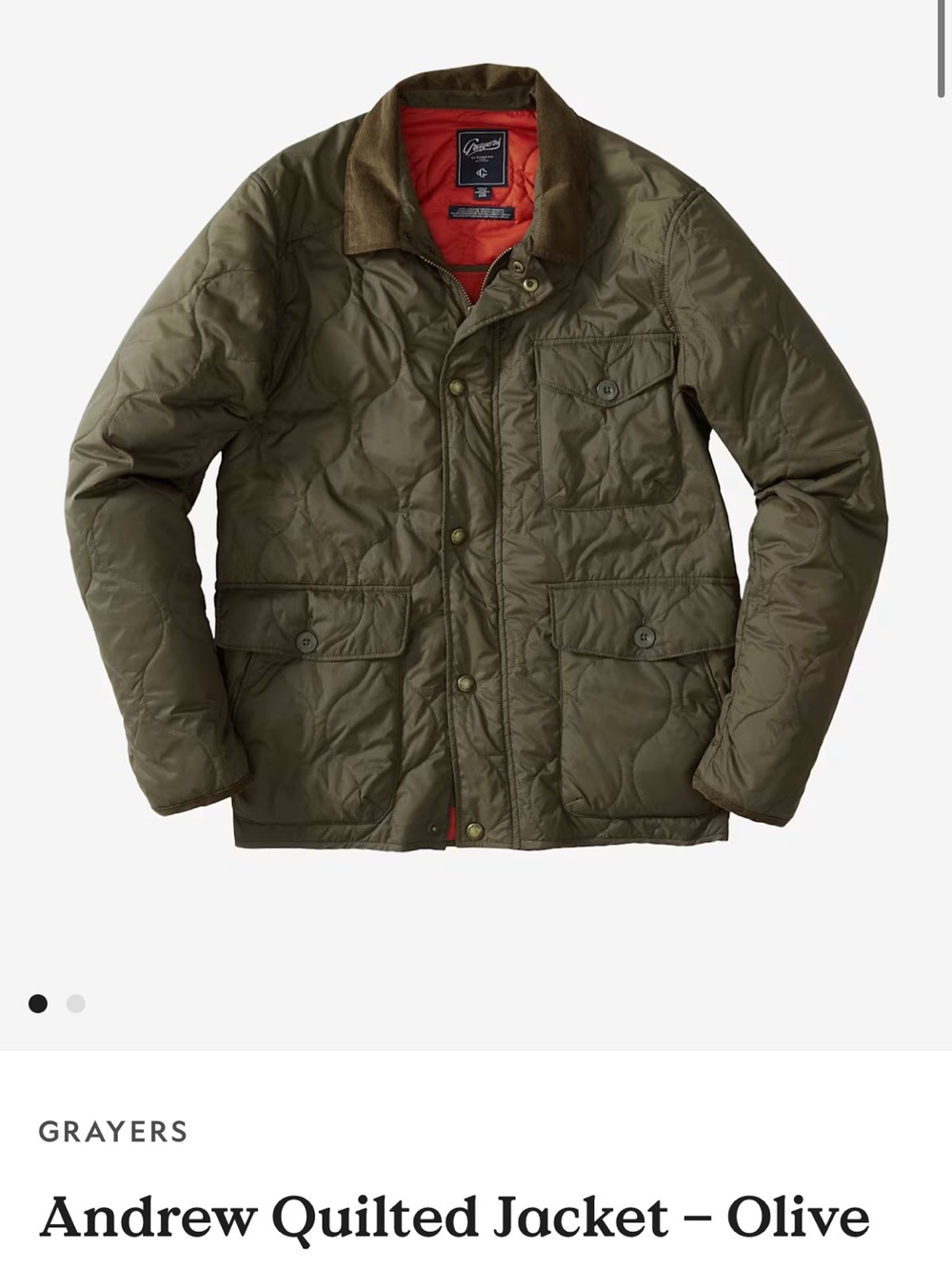 Andrew Olive Quilted Field Jacket with Orange Lining